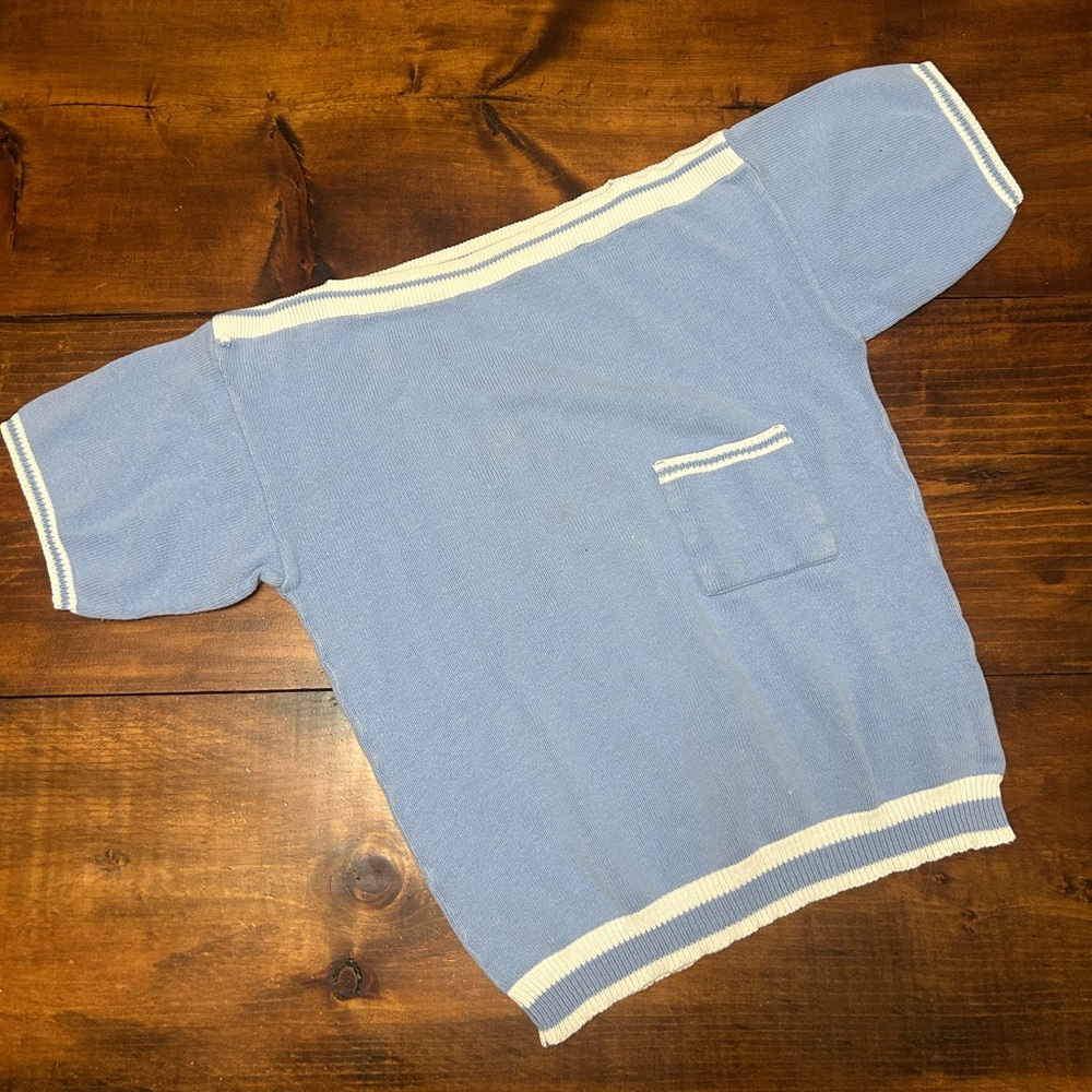 Baby Blue Boatneck Short Sleeve Sweater with Pocket Isle of Cotton Womens Large